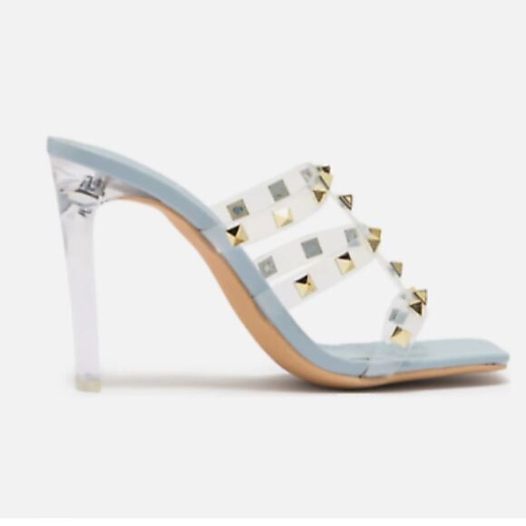 Wild Diva Lounge Studded Clear Strap Light Blue Sandal - Picture 4 of 4